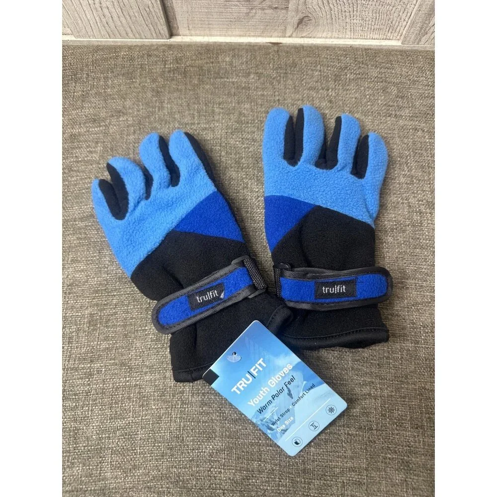 TruFit Youth Kids Gloves Warm Polar Feel Insulated Lining One Size Blue Black